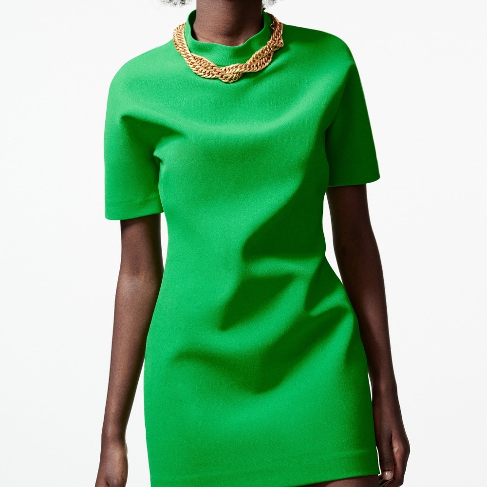 Zara High Collar Green Dress